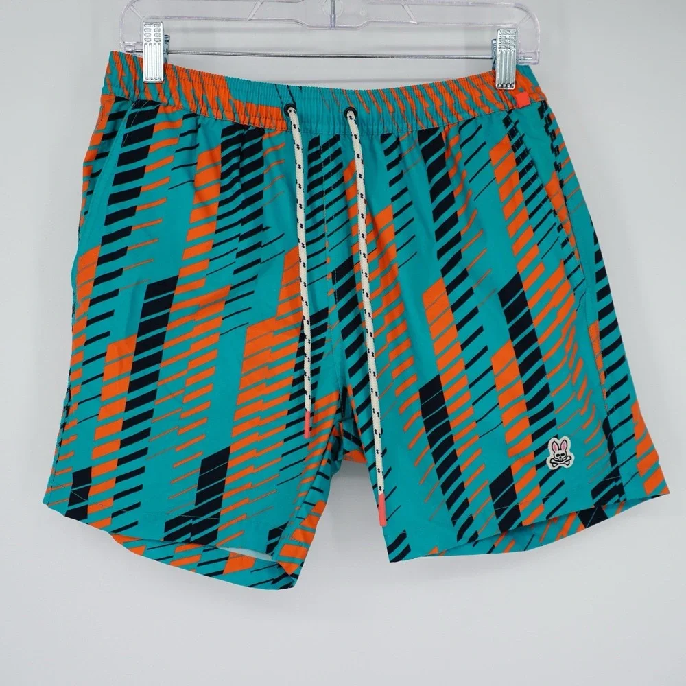 Psycho Bunny‎ Mens Swim Trunks Miami Teal Small All Over Print